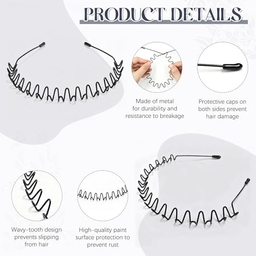 ZASZO 2 Pcs Metal Hair Band, Fashion Wavy Spring Metal Headband for Men & Women, Elastic Non Slip Metals Hairband for Dail...