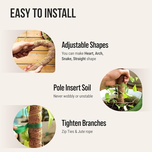 Craft911 Moss Pole Monstera Plant Support – 2 Pack 28” Bendable Moss Pole Monstera Plant Support, Plant Stakes for Indoor ...