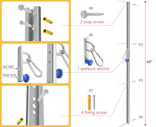 KOMOHOM Wall-Mounted Anchor Fitness System - Adjustable, Multi-Functional, Space Saving Home Gym Solution for Strength Tra...