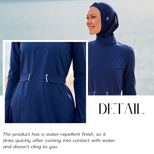 Islamic Full-Length Modest Swimsuit for Muslim Women | 4 PCS Burkini Set Top Pants Cap Bustier | Long Sleeve Rash Guard