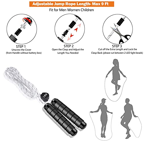 LED Jump Rope with Lights, USB Rechargeable Light Up Jumping Rope for Men Women Multi-color Glowing Skipping Rope for Ligh...