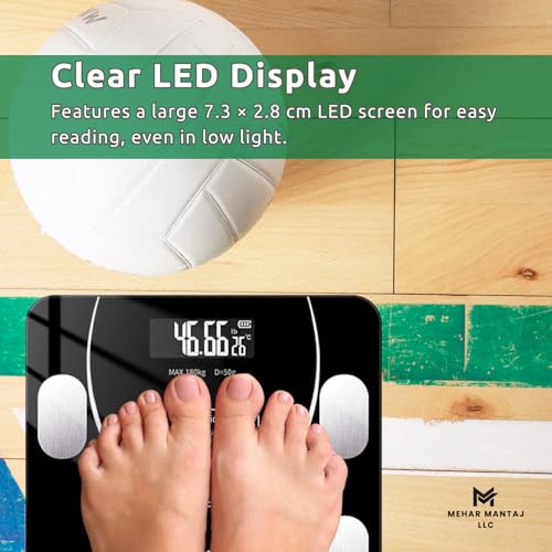 Bluetooth Smart Body Fat Scale – Digital Bathroom Scale with USB Rechargeable Power, Body Composition Analyzer for Weight,...