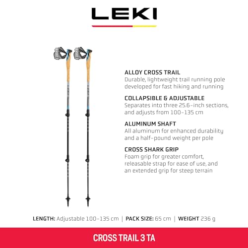 LEKI Cross Trail 3 TA Aluminum Adjustable Lightweight Walking Poles for Trekking & Hiking