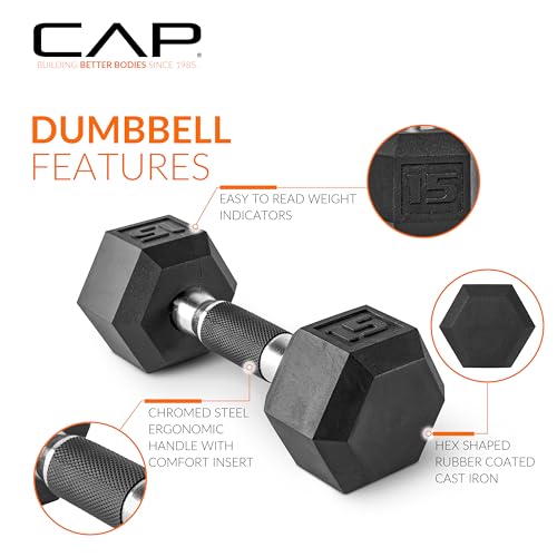 CAP 100 LB Coated Hex Dumbbell Weight Set with Comfort Grip and with Vertical Rack