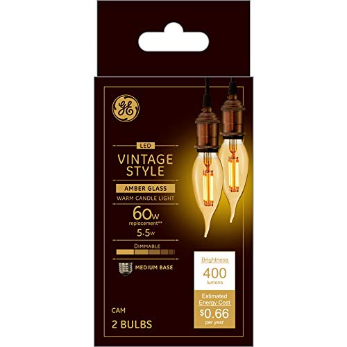 Ge Lighting Vintastyle Led Decorative Light Bulbs  5.5 Watts (60 Watt Equivalent) Warm Candle Light  Amber Glass  Medium Base  Dimmable (2 Pack)