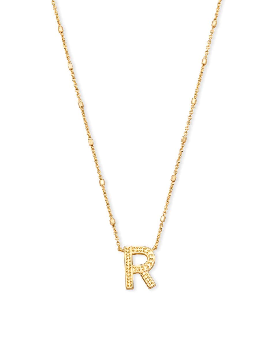 Kendra Scott Letter R Pendant Necklace for Women, Fashion Jewelry, 14k Gold-Plated Brass, Gold Metal, Letter R