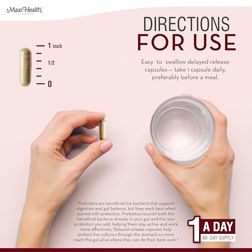 Maxi Health Probiotic Plus Ultimate Prebiotic Advanced Live Probiotics Formula - 50 Billion Live Active Probiotic - 15 Str...