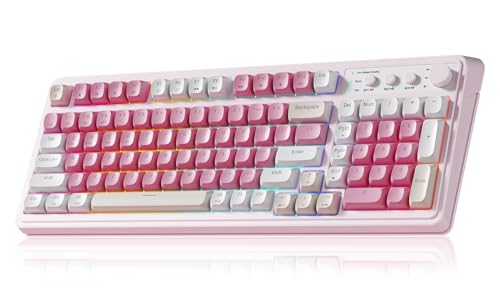 AULA 99 Key Keyboard, Wireless Gaming Keyboard Bluetooth Computer Keyboards Creamy Cute with Number Pad RGB Backlit Tri-Mo...