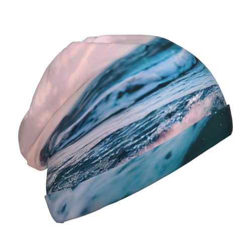Ocean Waves Print Soft Beanie Winter Hat Warm Thermal Cap Headwear for Snow Play Outdoor Activities