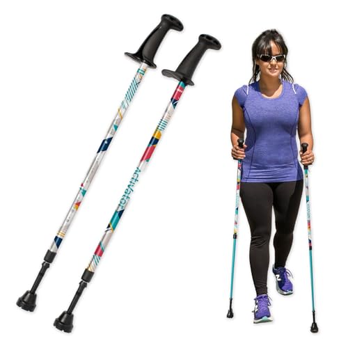Urban Poling ACTIVATOR® MODA with Snow & Trekking Baskets, Silver with Blue, Green, & Yellow, 1 Pair – For Users 4'2"–6' –...