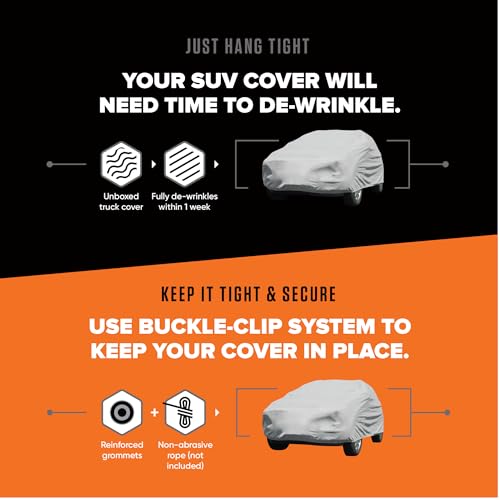 Budge Lite SUV Car Cover, Single-Layer Breathable Indoor Dust Proof Protection, Lightweight Non-Abrasive Fabric, Fits SUVs up to 186" L x 59" W x 60" H, Gray