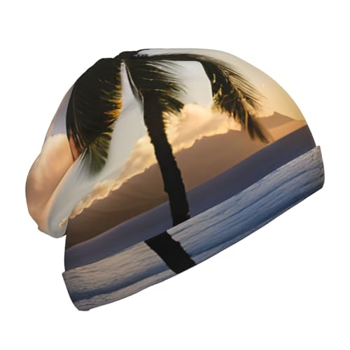 Hawaii Sunbeams Print Beanie Hat Soft Thermal Cap Winter Headwear for Cold Indoor Outdoor Activities Black