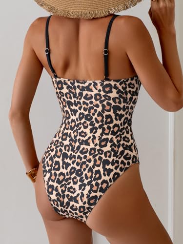 Eomenie Womens Swimsuit Color Block Spaghetti Straps One Piece Bathing Suit Tummy Control Slimming High Cut Swimwear