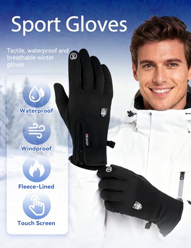 Boolex Sport Gloves, Winter Gloves with Touchscreen Fingers, Waterproof, Windproof, Anti-Slip, Zipper Cuffs, Unisex