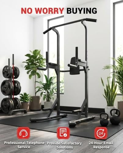 Power Tower Pull Up Bar and Dip Station for Home Gym, 450LBS Weight Capacity Free Standing Workout Equipment with Adjustab...