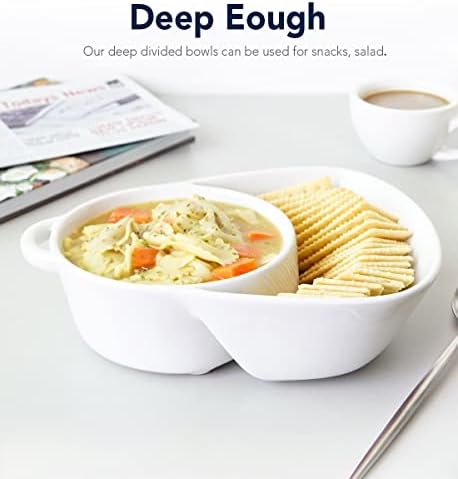 LE TAUCI Chip and Dip Bowls, Anti-Soggy Cereal Bowl, Soup and Side/Cracker Bowls Sets for Breakfast, Soup and Sandwich, Bread Dipping Bowls, Set of 2, White