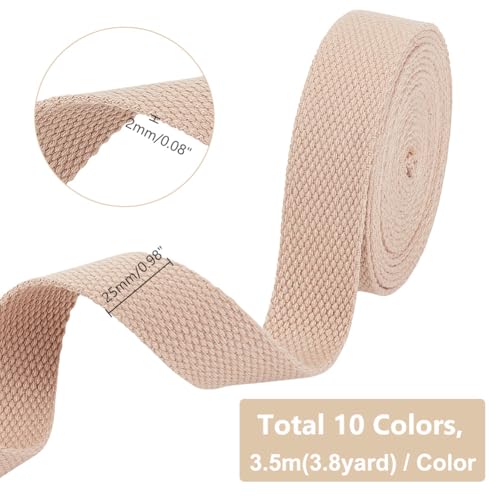 PH PandaHall 38 Yards Cotton Webbing 1 Inch Polyester Cotton Webbing Straps 10 Colors Bag Handles Belt for Tote Bag Purse ...
