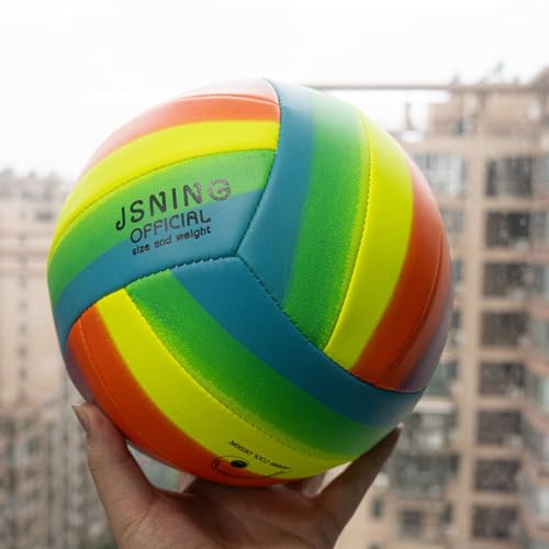 JSNING Rainbow Volleyball,Volley lite for Outdoor Indoor Beach Game,Soft Touch,Official Size 5,Cute Cool Design