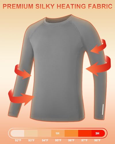 RIKUAOU Youth Boys Thermal Compression Shirts, Fleece Lined Long Sleeve Undershirt, Athletic Base Layer Top Soccer Football