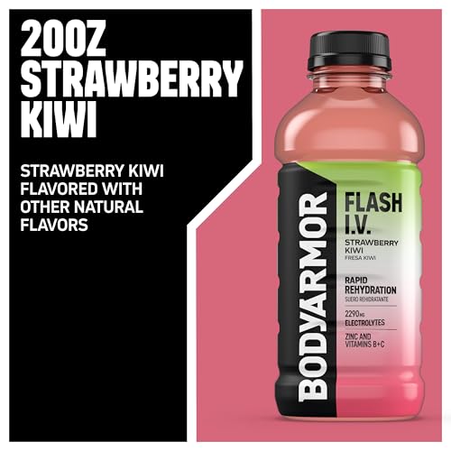 BODYARMOR Flash I.V. Electrolyte Beverage, Strawberry Kiwi, Hydration Drink with Coconut Water For Rapid Rehydration, Post...