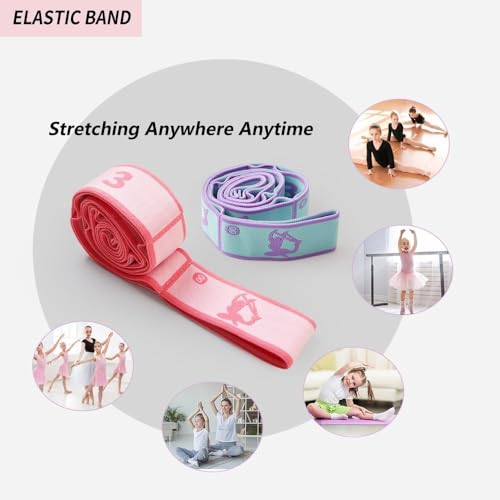 2 PCS Kids Stretching Strap - 8-Loop Adjustable Stretch Bands for Dance, Ballet, Yoga, Gymnastics Workout, Children‘s Fitn...