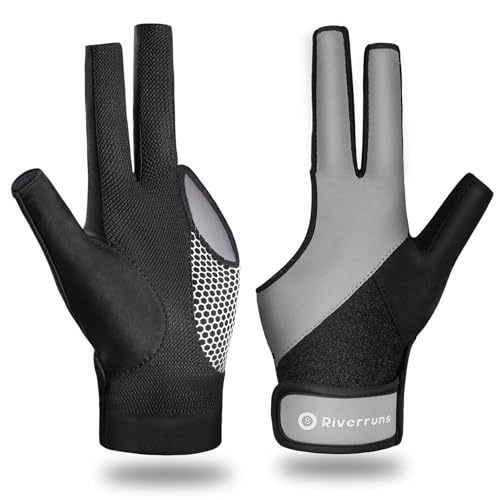 Riverruns Billiard Pool Glove for Left Hand 3 Finger, Snooker Cue Sport Glove for Men Women