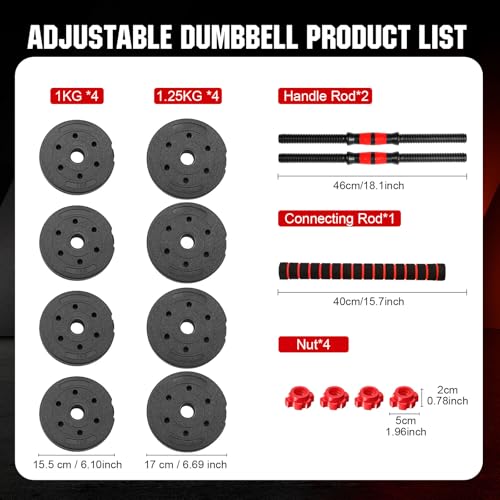 Adjustable Dumbbell Set, 22lbs Free Weights Dumbbells Set, 3 in1 Dumbbells Set Used as Barbell,Push-up Stand, Weight Set f...