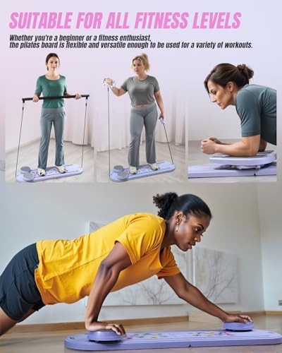 FUNWICT Pilates Board Pilates Reformer Set, Pilates Board for Home Workout Foldable Pilates Reformer Board for Women, 6 in...