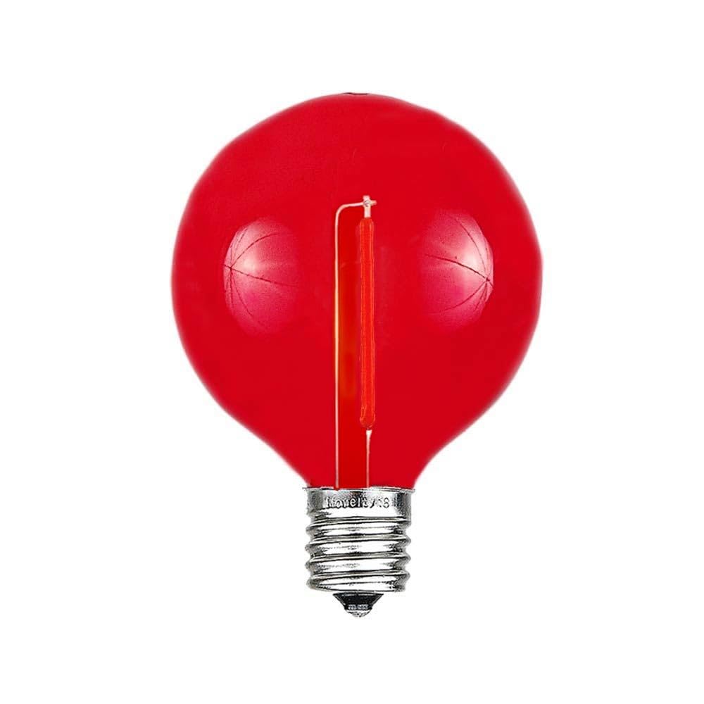 Novelty Lights 25 Pack Red G40 Led Filament String Light Bulbs  E12/C7 Candelabra Base  5 Watt Equivalent  Shatterproof Replacement Bulbs For Patios  Canopy Lighting