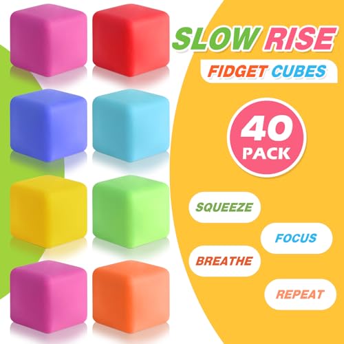 40 Pack Slow Rising Stress Cube Fidget Toys, Squishy Balls Sensory Fidget Toys for Kids Adults, Square Shape Fidgets for C...
