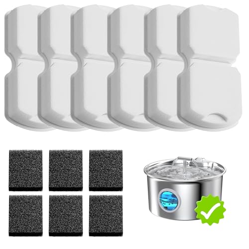 UMOCUOY Cat Water Fountain Filter: 12 Pet Fountain Replacement Screen for Stainless Steel - 6 Carbon Filters & 6 Foam Filt...