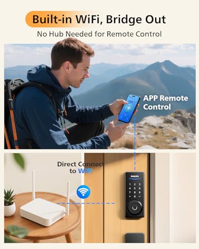 Philips WiFi Smart Lock with Front Door Handle Set, Built-in WiFi, APP Remote & Voice Control, Fingerprint Keyless Entry D...