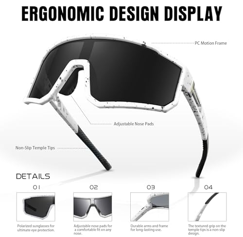JASONKING Polarized Sports Sunglasses with Mirrored Shield Lens running hiking biking UV400 Protection Big Frame Goggles