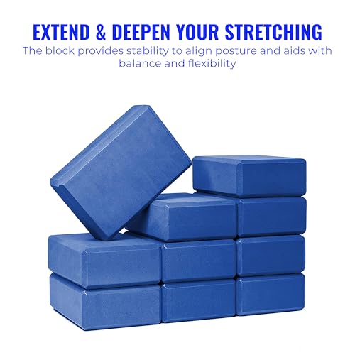Hello Fit 3" Yoga Block, 10 Pack Bulk EVA Foam Yoga Blocks, Firm and Supportive Yoga Brick, Balance Foam for Stretching, P...