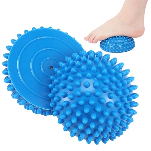 Threlaco 2 Pcs Half Round Massage Ball for Feet Blue Spiky Massage Ball for Kids Adults Sports, Stability Training, Muscle...