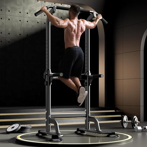DlandHome Power Tower Pull Up Dip Station Multi-Function Fitness Equipment for Strength Training Adjustable Height Dip Sta...