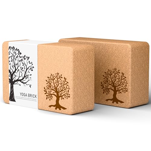 Cork Yoga Blocks 2 Pack Set, Natural Cork Soft Non-Slip Yoga Blocks, High Density & Eco Friendly Yoga Accessories for Wome...