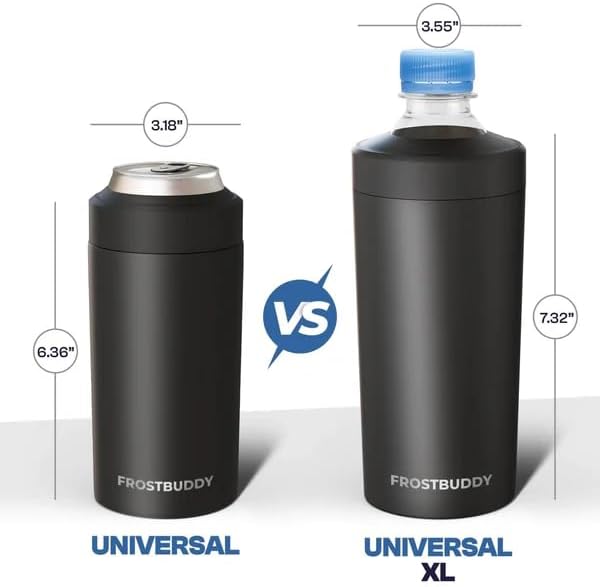 Frost Buddy Universal Can Cooler - Fits All - For Regular 12 & 16 oz or Slim-Size Bottles - Insulated Double-Walled Stainless Steel (Navy)