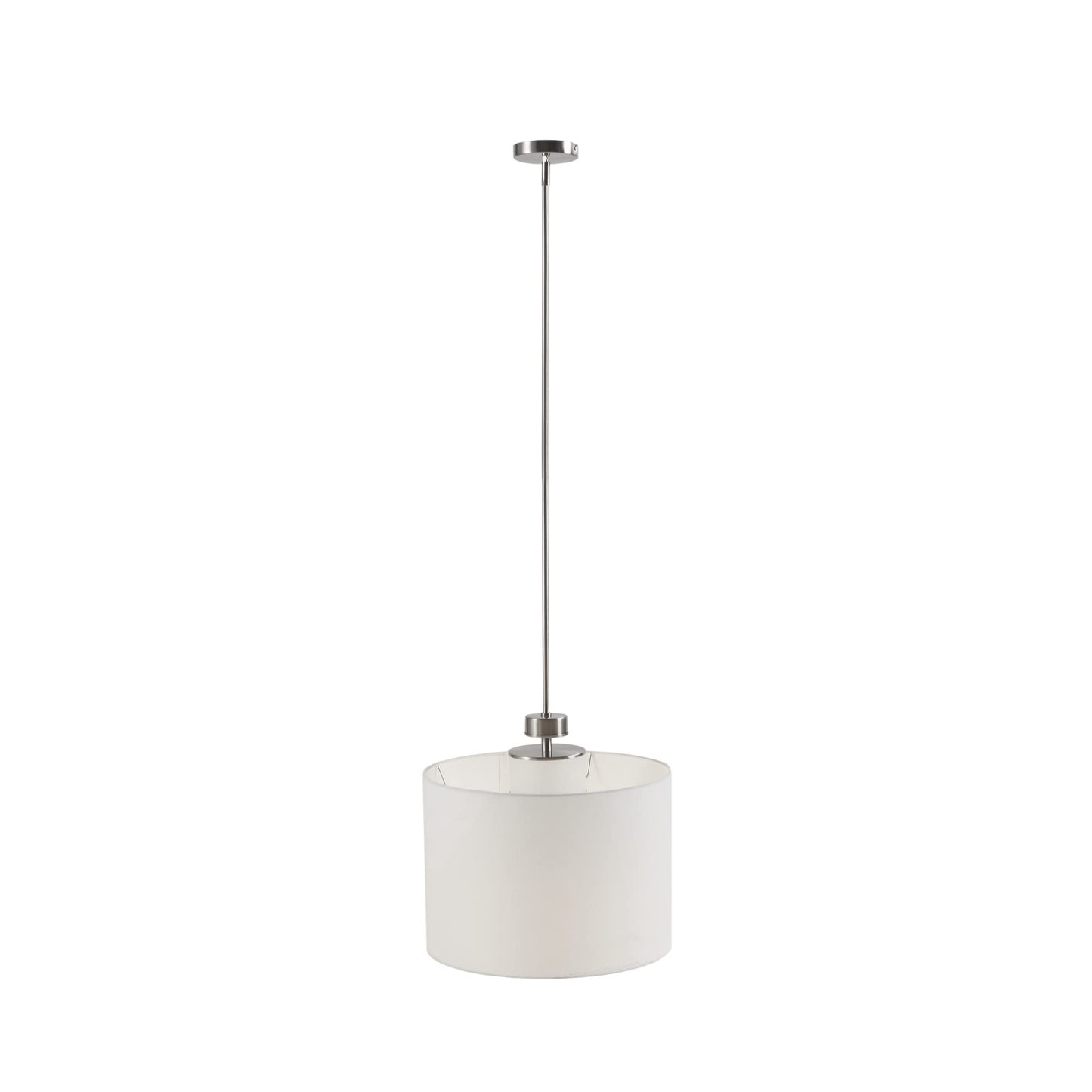 INK+IVY Pendant Light Fixture, White Drum Shade, 18in Dia x 62inH, Plated Silver, Model II151-0105