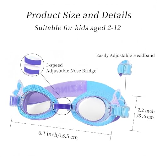 Tsctswk 2 Pack Kids Swim Goggles No Leaking Anti Fog Waterproof Adjustable Goggles for Kids Ages 2-12 Toddler Boys Grils