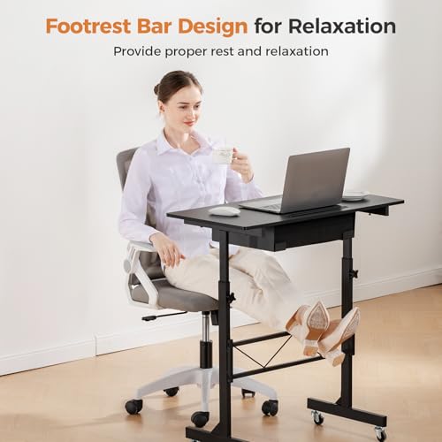 COMHOMA Small Standing Desk Adjustable Height Small Computer Desk Mobile Portable Rolling Laptop Table with Wheels 32" Com...