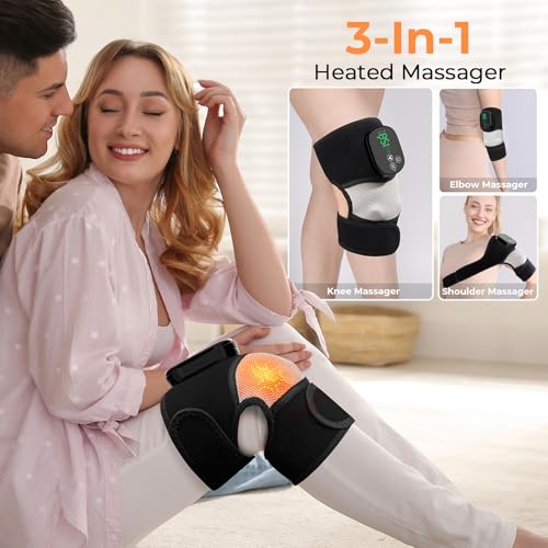 VIYACHY Knee Massager with Heat & Vibration, Heated Knee Brace for Relaxation, Cordless Electric Heating Pad for Knee, Elb...