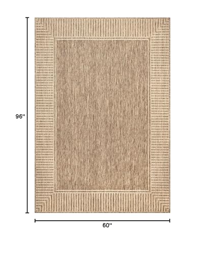 Nuloom Asha Light Brown/Ivory, 5' x 8', Casual, Striped Border, Soft and Cozy, High Traffic, Stain Resistant, Easy Clean, ...