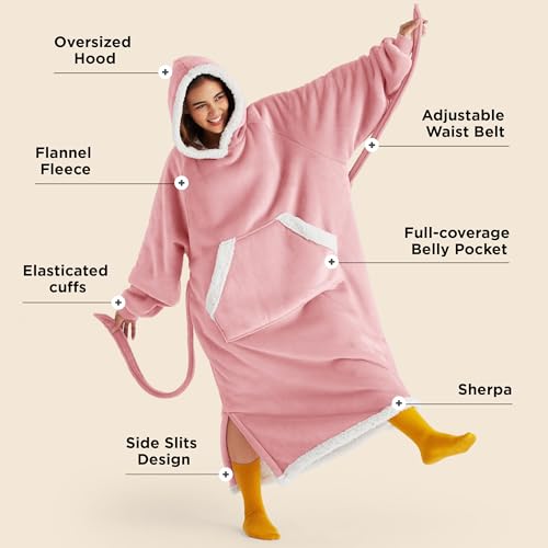 Bedsure Wearable Blanket Hoodie, Long Hooded Blanket Sweatshirt as Birthday Gifts for Women, Cozy Sherpa Hoodie for Adult,...