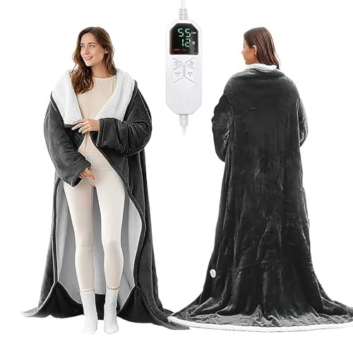 KINGTE Wearable Heated Blanket Portable with Sleeves & Foot Pocket - Electric Snuggle Throw Blanket, 8 Heat Settings, 1-12...
