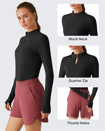 G4Free Lightbreeze Women's UPF 50+ Sun Shirts Long Sleeve Crop Workout Tops Thumbholes Mock Neck Quater Zip Tees Running