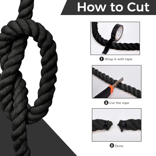 Natural Cotton Rope (1/2inches x 50ft), 3-Strand Twisted Cotton Rope, Natural Thick Black Rope, Soft Rope Cord Craft Rope ...