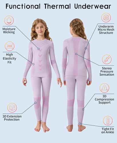 beautyin Thermal Underwear for Kids Athletic Thermals Top and Bottom Set Boys Girls Long Johns Set Winter Base Layer