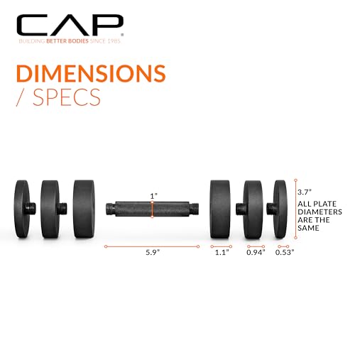 CAP Barbell 15 lb Adjustable Dumbbell – Compact Cast Iron Weight | Multiple Options