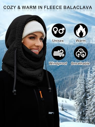 VELAI Balaclava Fleece Ski Mask for Men Women Winter Face Masks Windproof Hooded Scarf Cold Weather Hat Neck Warmer